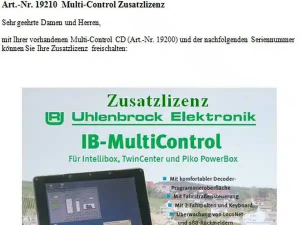 Uhlenbrock 19210 MULTI-CONTROL LICENTIE