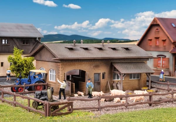 Vollmer 43740 H0 Schweinestall mit Schweine